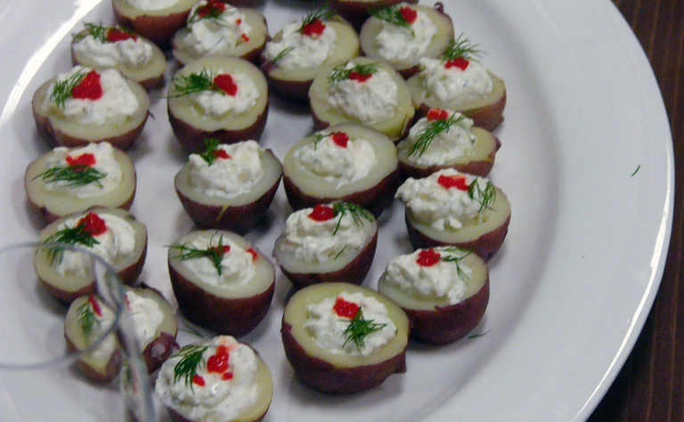 Christmas Party Potato Platter with Fresh Dill and Red Caviar